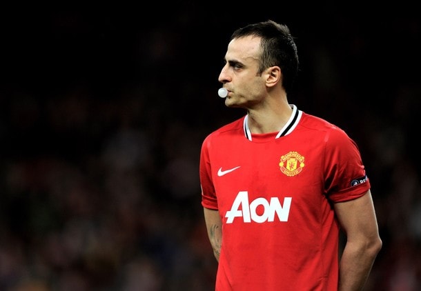 MANCHESTER, ENGLAND - FEBRUARY 23:  Dimitar Berbatov of Manchester United looks on prior to the UEFA Europa League Round of 32 second leg match between Manchester United and AFC Ajax at Old Trafford on February 23, 2012 in Manchester, England.