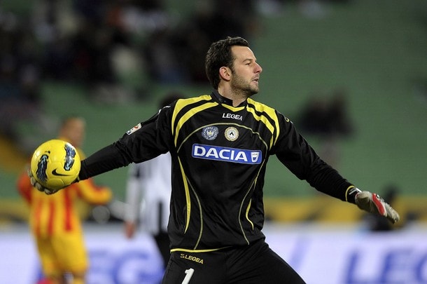 UDINE, ITALY - FEBRUARY 01: Samir Handanovic goal kepeer of Udinese in action during the Serie A match between Udinese Calcio and US Lecce at Stadio Friuli on February 1, 2012 in Udine, Italy.