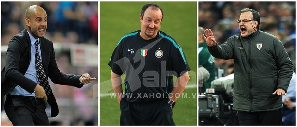 Photo composition showing (L to R) former Barcelona's coach Spain's Josep Guardiola in Madrid on May 25, 2012; former Inter Milan's coach Spain's Rafael Benitez in the Emirati capital Abu Dhabi on December 17, 2010 and former Bilbao's Argentinian headcoach Marcelo Bielsa in Gelsenkirchen, western Germany, on March 29, 2012. The Russian Football Union (RFU) unveiled July 10, 2012 a star-studded list of candidates for the post of the country's national manager with names including Pep Guardiola, Rafael Benitez and Marcelo Bielsa, among others.