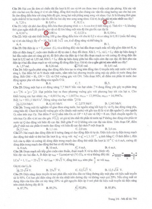 Gợi ý đáp án đề thi Đại học môn Vật lý năm 2013 khối A, A1 và V