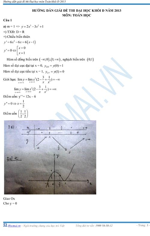 Gợi ý đáp án đề thi môn Toán năm 2013 khối B, D