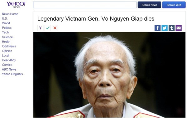 Báo chí quốc tế đồng loạt đưa tin về sự ra đi của Đại tướng Võ Nguyên Giáp