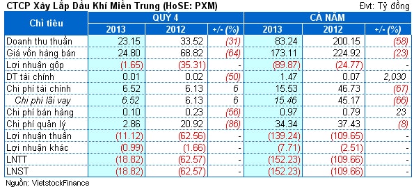 PXM: Năm 2013 lỗ hơn 152 tỷ đồng, âm vốn chủ sở hữu