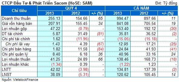 SAM: Lãi trước thuế cả năm gần 135 tỷ, bằng 84% kế hoạch