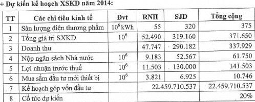 SJD: Kế hoạch 2014 lãi 142 tỷ đồng, cổ tức 20%