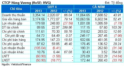 HVG: Hợp nhất quý 4 lỗ gần 51 tỷ đồng, lãi cả năm bằng 34% kế hoạch