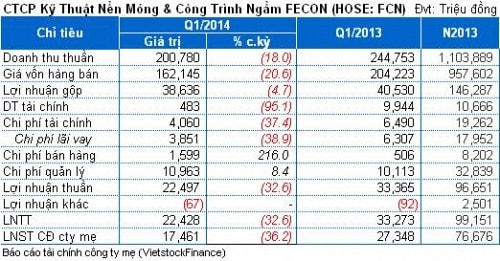 FCN: Lãi ròng quý 1 giảm 36%