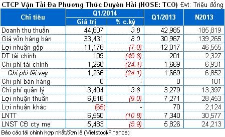 TCO: Lãi ròng quý 1 giảm gần 6% so cùng kỳ