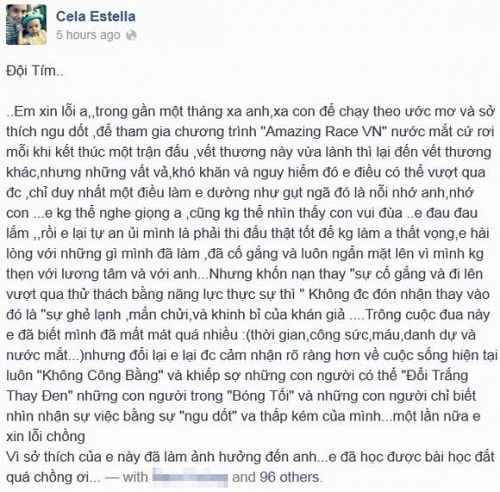 cuoc dua ky thu 2014, cuoc dua ky thu 2014 tap 1, cuoc dua ky thu 2014 doi tim, Trang Khanh viet tam thu cho Kim Thanh,