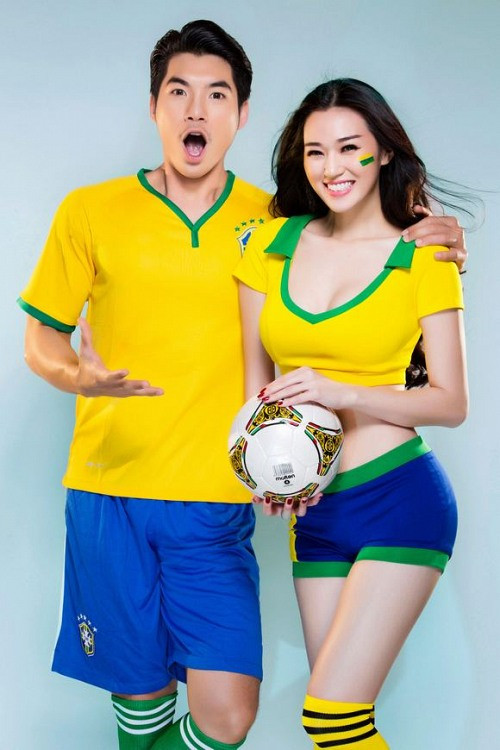 world cup 2014, khanh my chup anh co vu world cup, khanh my mac do the thao, khanh my co vu world cup, khanh my truong thanh nam, khanh my