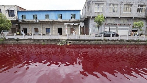 Kinh hãi dòng sông ở Trung Quốc chuyển thành màu đỏ như máu