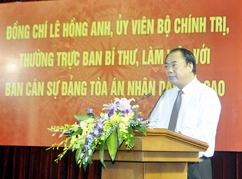 Ủy viên Bộ Chính trị, Thường trực Ban Bí thư Lê Hồng Anh làm việc với Ban cán sự Đảng TANDTC 