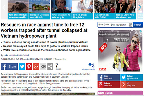 Báo chí quốc tế liên tục đưa tin về việc giải cứu nạn nhân sập hầm thủy điện