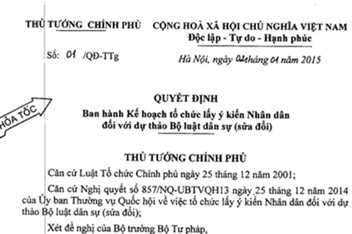 Từ ngày 5/1 lấy ý kiến nhân dân về dự thảo Bộ luật dân sự (sửa đổi)