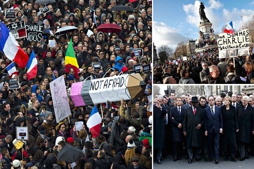 Hình ảnh lễ diễu hành khổng lồ phản đối vụ tấn công tòa soạn Charlie Hebdo 