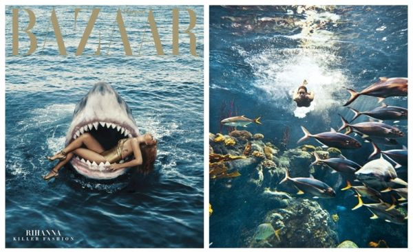 Nữ ca sỹ nhạc Pop lừng danh Rihanna táo bạo chụp ảnh với cá mập