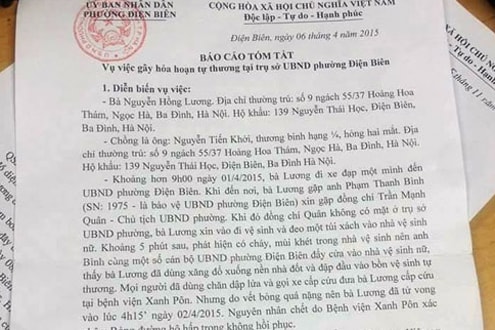 Bí ẩn người phụ nữ tự thiêu trong nhà vệ sinh của UBND phường