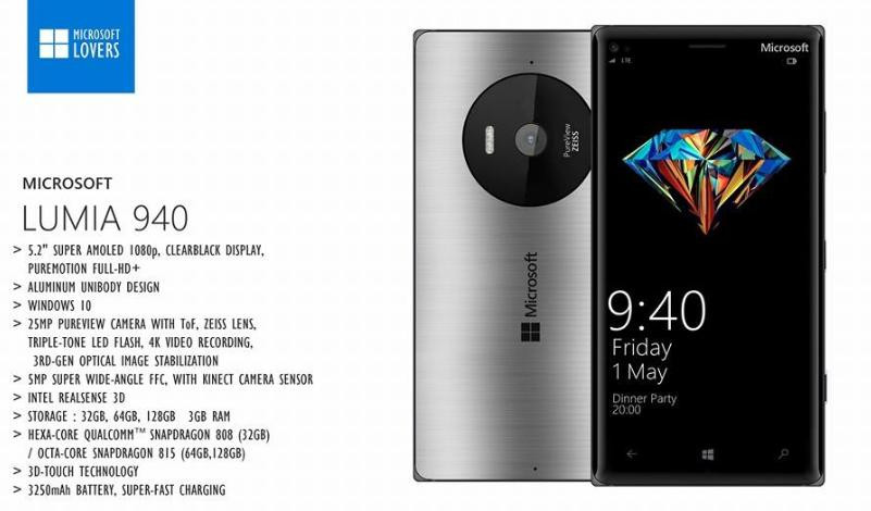 Thông tin về bộ đôi Lumia 940 và Lumia 940 XL cao cấp