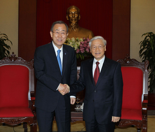 Tổng Bí thư tiếp Tổng Thư ký LHQ Ban Ki-mun 