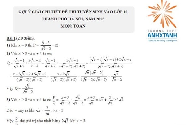 Hướng dẫn giải chi tiết đề thi Toán vào lớp 10 tại Hà Nội 