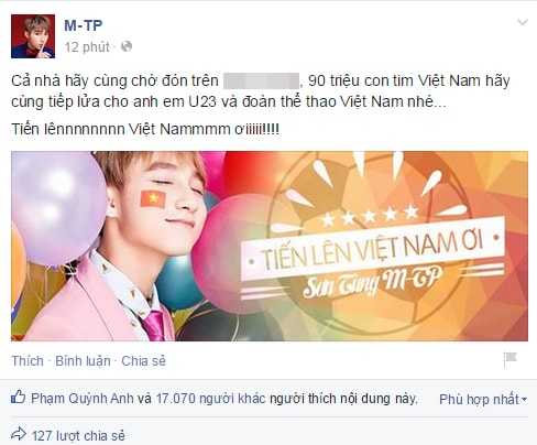 Sơn Tùng M -TP tung ca khúc mới nhất để cổ vũ U23 Việt Nam