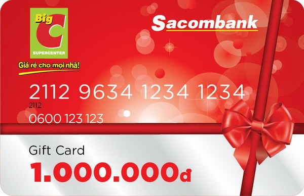 Thẻ quà tặng Big C có các mệnh giá: 300.000 đồng, 500.000 đồng và 1.000.000 đồng