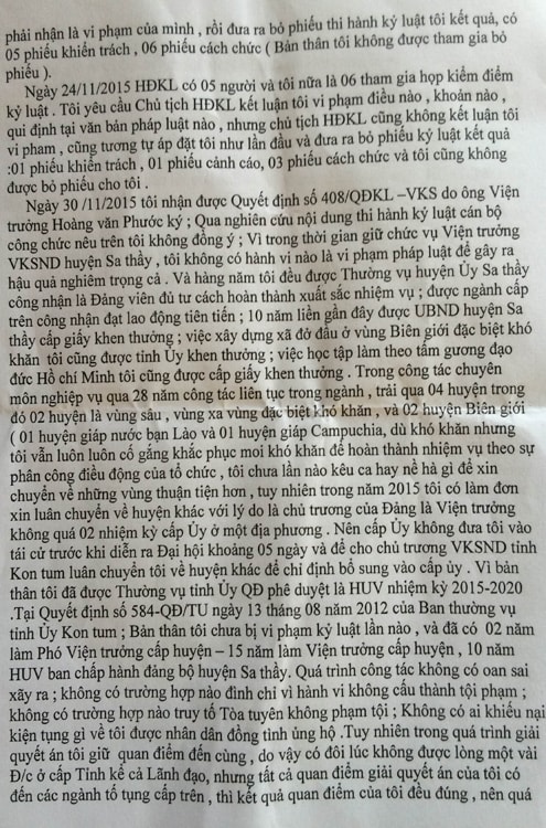 Nguyên Viện trưởng VKSND huyện Sa Thầy (Kon Tum) khiếu nại bị trù dập vì tố cáo sai phạm của lãnh đạo