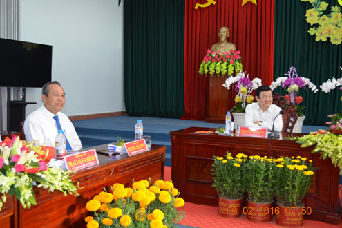 Chủ tịch nước Trương Tấn Sang, Chánh án TANDTC Trương Hòa Bình chúc Tết Đảng bộ và nhân dân tỉnh Long An