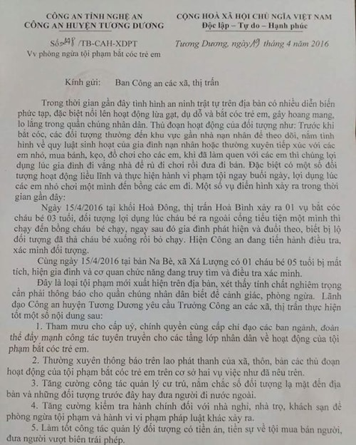 Cảnh báo tình trạng bắt cóc trẻ em trên địa bàn Nghệ An