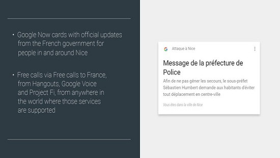 Google thông báo miễn phí cuộc gọi, tin nhắn đến thành phố Nice