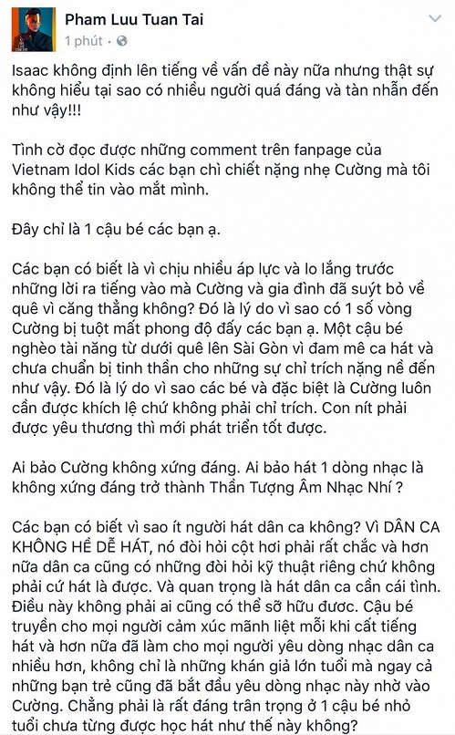 Hồ Văn Cường khiến Issac, Tóc Tiên và Văn Mai Hương phản ứng gay gắt