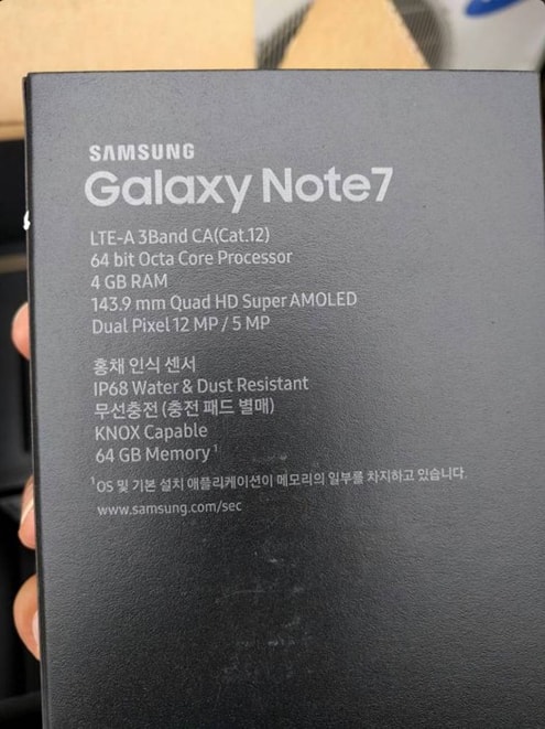 Hộp đựng Galaxy Note 7 tiết lộ RAM 4 GB, bộ nhớ trong 64 GB