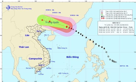 Dự báo thời tiết ngày 02/8: Bão số 2 suy yếu thành áp thấp nhiệt đới gây mưa dông