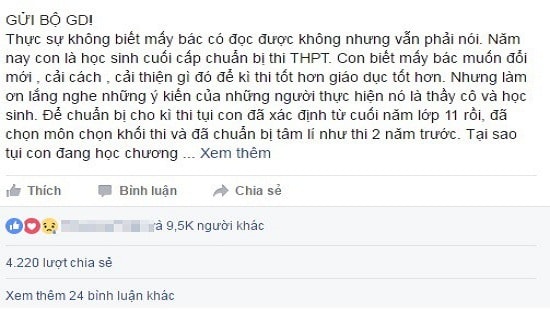 Thi 2017: Nữ sinh gửi thư cho Bộ GD-ĐT