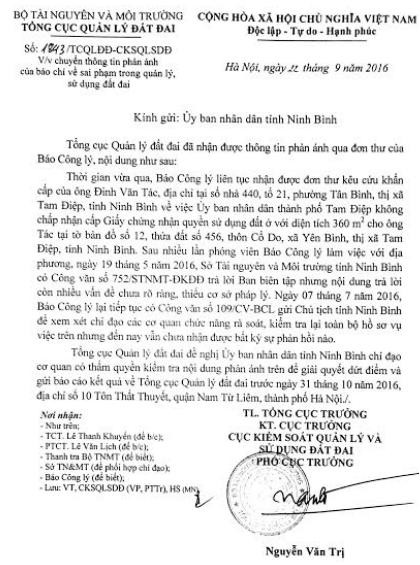 Vụ đất hợp pháp nhưng không được cấp sổ đỏ ở TP Tam Điệp, Ninh Bình: Tổng cục Quản lý đất đai vào cuộc