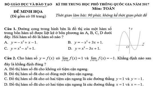 Công bố đề thi minh họa THPT Quốc gia 2017