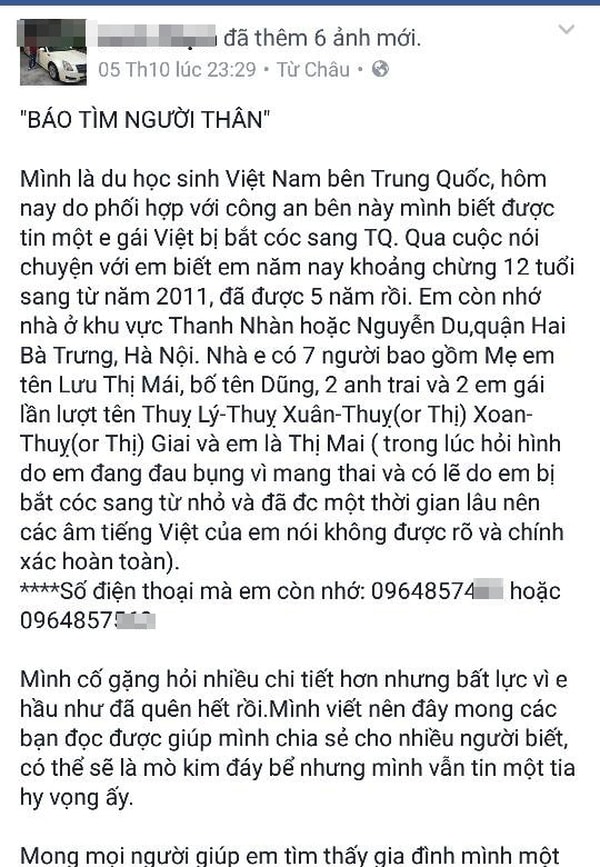 Bé gái 12 tuổi mang thai là người Việt