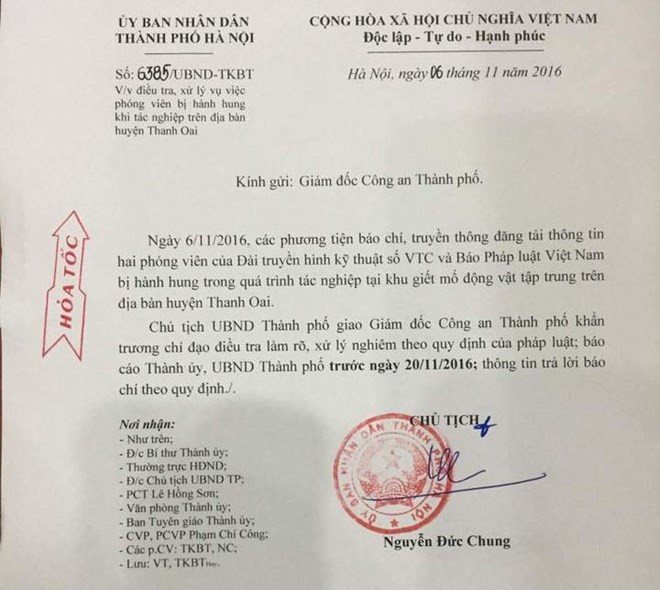 Chủ tịch Hà Nội yêu cầu làm rõ vụ phóng viên bị hành hung
