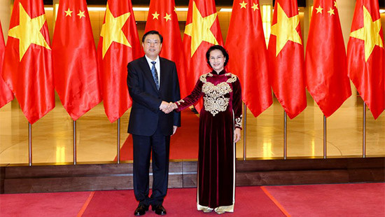 Chủ tịch QH Nguyễn Thị Kim Ngân đón, hội đàm với Chủ tịch Nhân đại Trung Quốc Trương Đức Giang