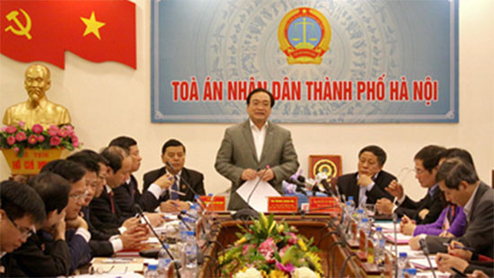 Bí thư Thành ủy Hà Nội làm việc với TAND hai cấp thành phố Hà Nội