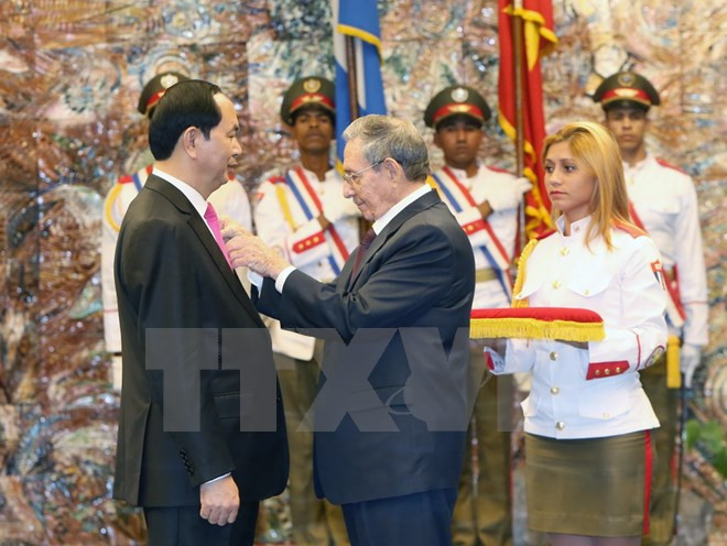 Chủ tịch Cuba Raul Castro đón, hội đàm với Chủ tịch nước Trần Đại Quang