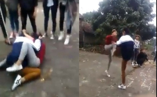 Hà Nội: Xôn xao clip 2 nữ sinh đánh nhau, mọi người cổ vũ