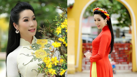 Á hậu Trịnh Kim Chi cùng con gái mặc áo dài lễ chùa đầu năm
