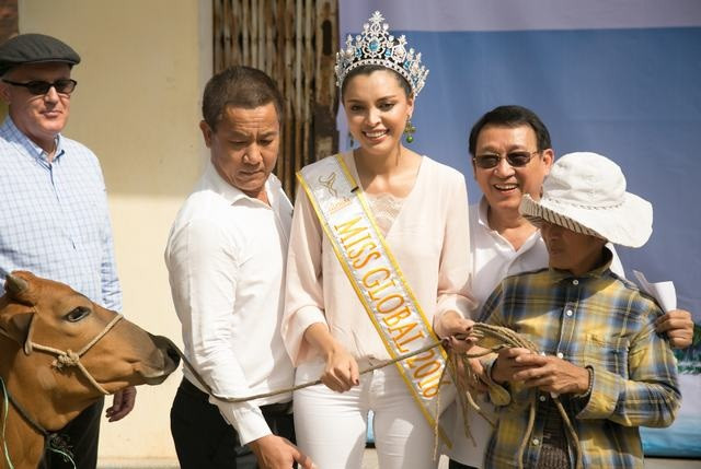 Hoa hậu Toàn cầu 2016 dắt bò đi làm từ thiện tại Đà Nẵng