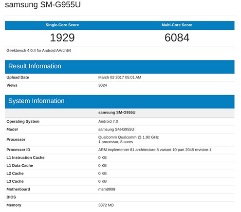Galaxy S8+ xuất hiện trên phép thử chip xử lý trên Geekbench