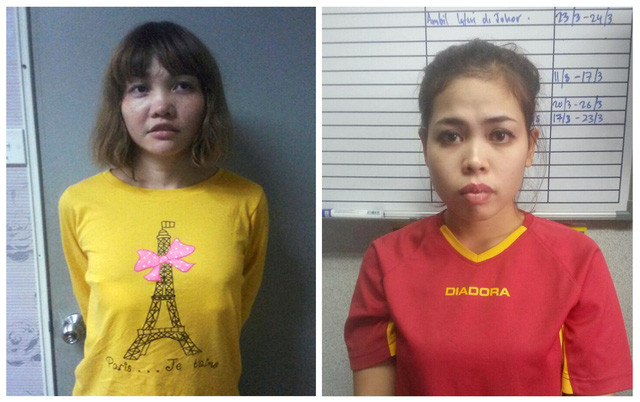 Nghi phạm Việt Nam Đoàn Thị Hương và nghi phạm Indonesia Siti Aishah. (Ảnh: AFP)