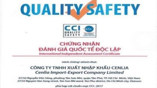 Mỹ phẩm CENLIA đạt chứng nhận “Quality Safety - An toàn chất lượng” năm 2017