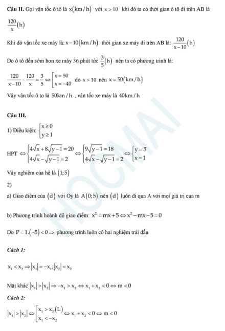 Gợi ý đáp án môn Toán của Sở GD-ĐT Hà Nội