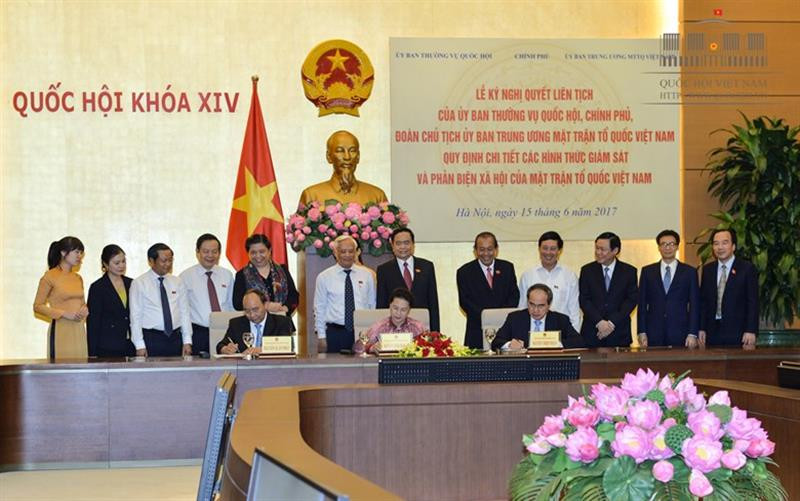 Quốc hội-Chính phủ-MTTQ Việt Nam ký Nghị quyết liên tịch về các hình thức giám sát và phản biện xã hội