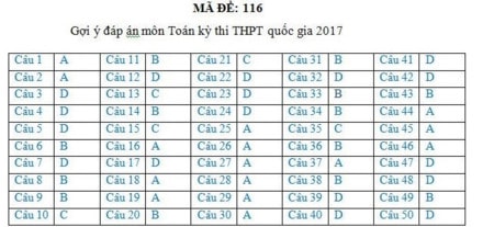 Gợi ý đáp án đầy đủ 24 mã đề Toán kỳ thi THPT Quốc gia 2017 ảnh 15